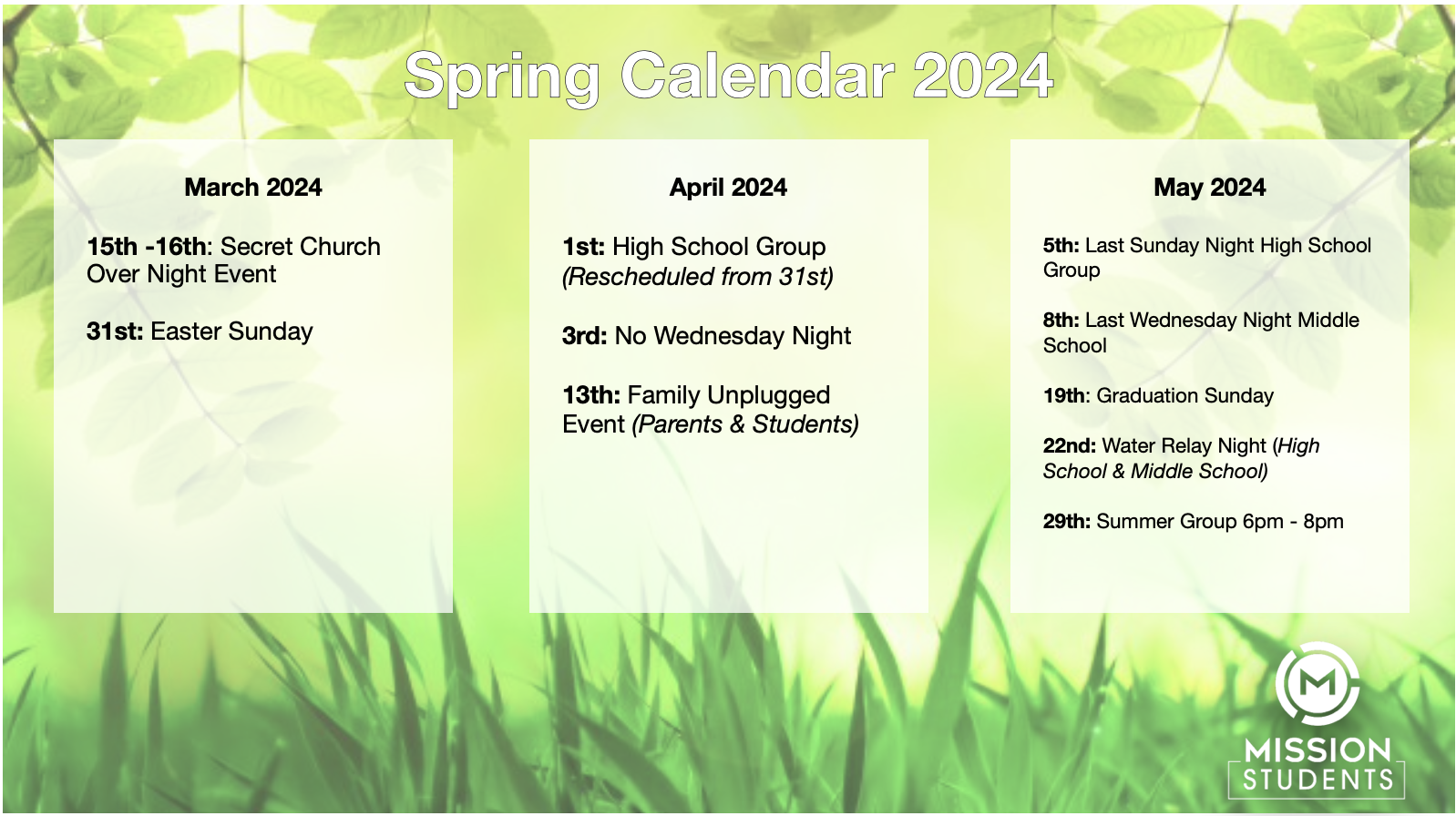 Student's Spring Calendar